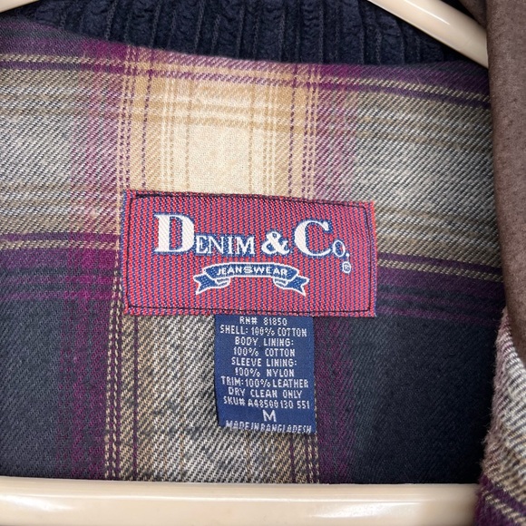 Denim & Co Vintage Corduroy Barn Coat Chore Jacket Navy Plaid Suede Collar Sz M - Picture 9 of 12